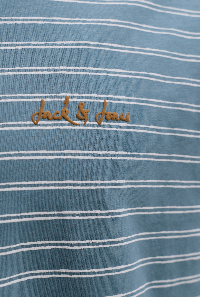 Front image of Daytona striped shortsleeve tee in blue, by brand Jack&jones