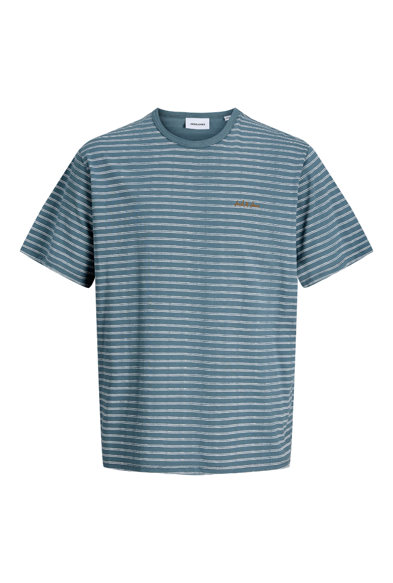Front image of Daytona striped shortsleeve tee in blue, by brand Jack&jones