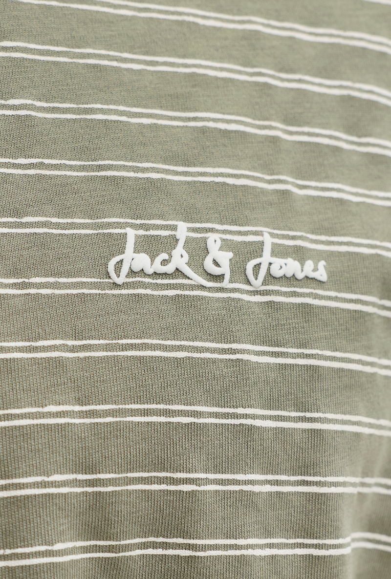 Front image of Daytona striped shortsleeve tee in khaki, by brand Jack&jones