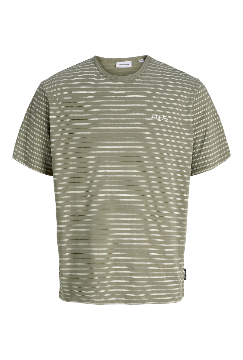Front image of Daytona striped shortsleeve tee in khaki, by brand Jack&jones