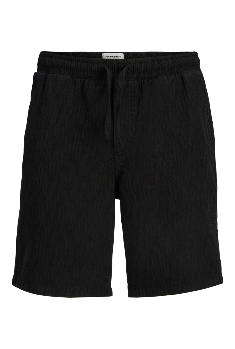 Front image of Jaiden wavy jogger shorts in black, by brand Jack&jones