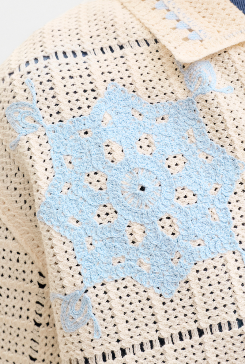 Front image of Orchard knit crochet polo in light blue, by brand Jack&jones
