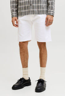 Front image of a model wearing the Rick original shorts in white, by brand Jack&jones