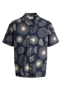 Front image of the Abstract print s/s resort shirt in navy, by brand Jack&jones