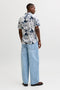 Back image of a model wearing the Honolulu aop ss shirt in white, by brand Jack&jones