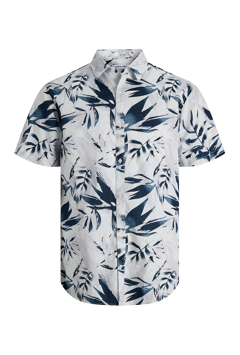 Front image of Honolulu aop ss shirt in white, by brand Jack&jones