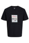 Front image of Montauk photo ss tee in black, by brand Jack&jones
