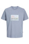 Front image of Montauk photo ss tee in blue, by brand Jack&jones