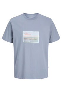 Front image of the Montauk photo ss tee in blue, by brand Jack&jones