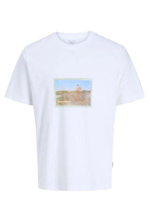 Front image of the Montauk photo ss tee in white, by brand Jack&jones