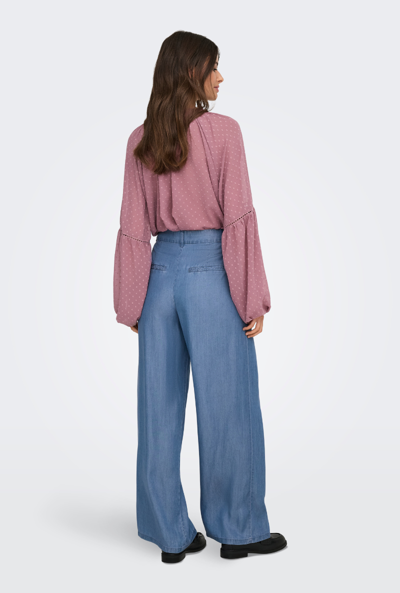 Back image of Jasper high waist wide pants in light denim, by brand Jacqueline de yong