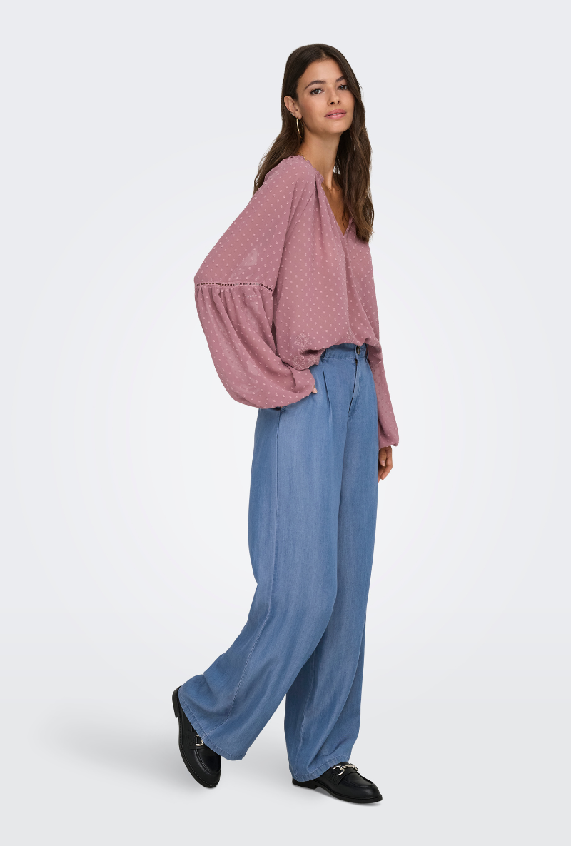 Front image of Jasper high waist wide pants in light denim, by brand Jacqueline de yong