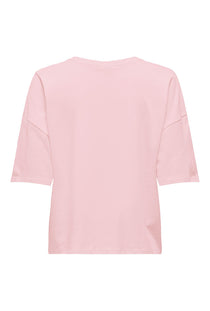 Back image of the Cally s/s print tshirt in pink, by brand Jacqueline de yong