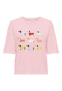 Image of CALLY S/S PRINT TSHIRT in pink, by brand JACQUELINE DE YONG