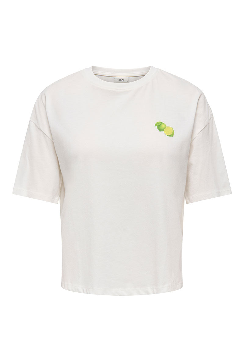 Front image of Cally s/s print tshirt in off white, by brand Jacqueline de yong