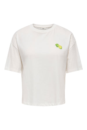 Front image of the Cally s/s print tshirt in off white, by brand Jacqueline de yong
