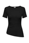 Front image of the Catie s/s assymetric top in black, by brand Jacqueline de yong