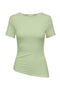 Front image of Catie s/s assymetric top in lime, by brand Jacqueline de yong