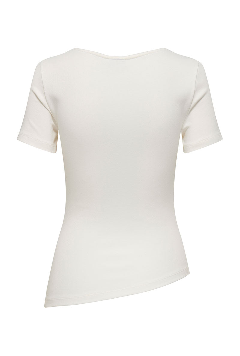 Back image of Catie s/s assymetric top in white, by brand Jacqueline de yong