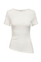 Front image of the Catie s/s assymetric top in white, by brand Jacqueline de yong