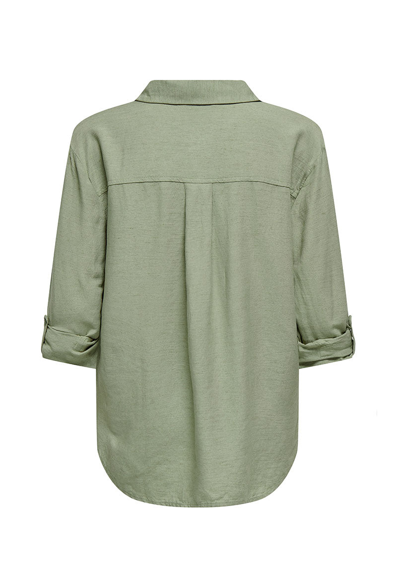 Back image of Caya linen loose l/s shirt in sage, by brand Jacqueline de yong
