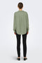 Back image of a model wearing the Caya linen loose l/s shirt in sage, by brand Jacqueline de yong