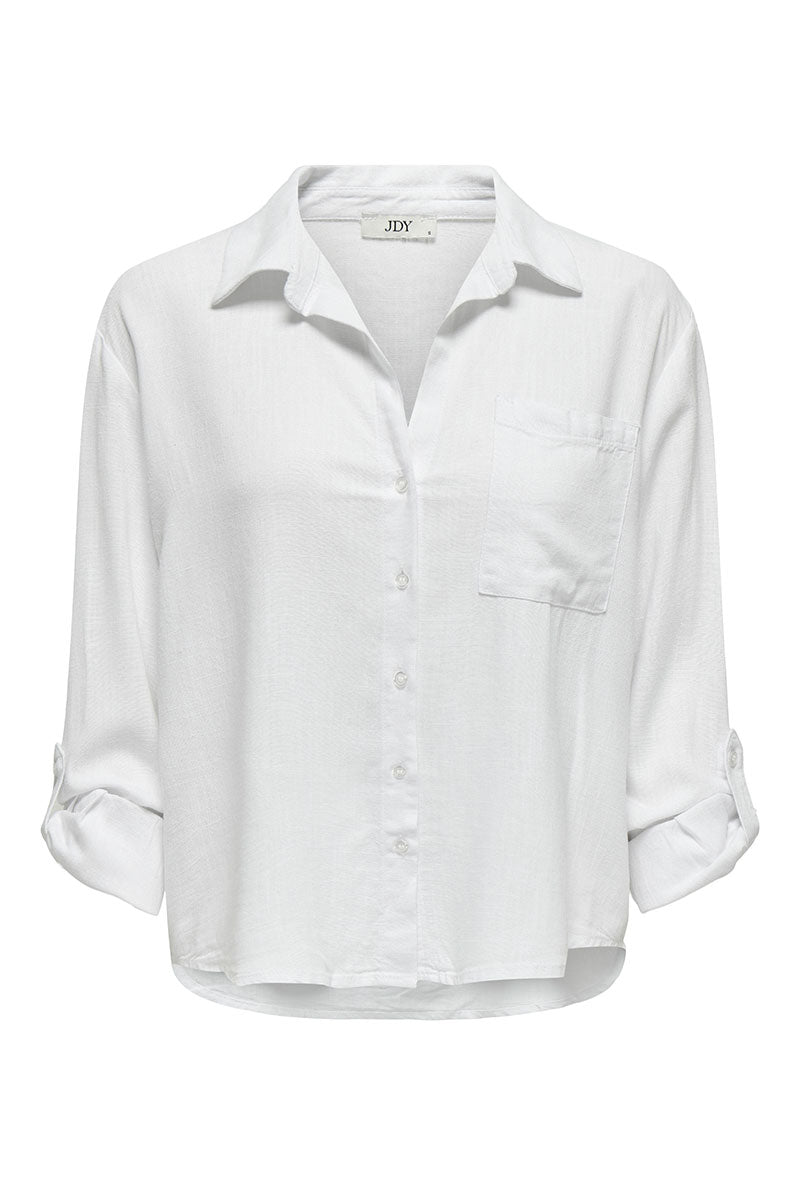 Front image of Caya linen loose l/s shirt in white, by brand Jacqueline de yong