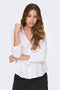 Front image of a model wearing the Caya linen loose l/s shirt in white, by brand Jacqueline de yong
