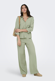 Front image of the Caya linen midwaist pants in khaki, by brand Jacqueline de yong