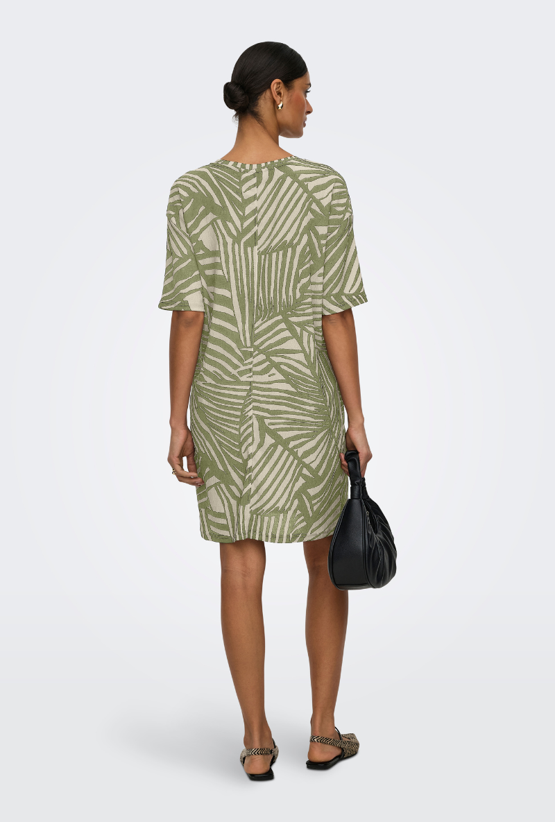 Back image of Debbie short sleeve oversized dress in sage, by brand Jacqueline de yong