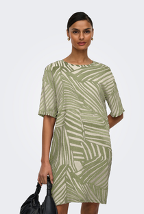 Front image of the Debbie short sleeve oversized dress in sage, by brand Jacqueline de yong