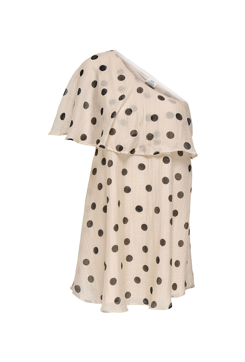 Front image of Fay life one shoulder drss in cream, by brand Jacqueline de yong