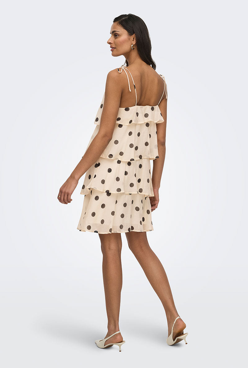 Back image of a model wearing Fay life s/l dress in cream, by brand Jacqueline de yong
