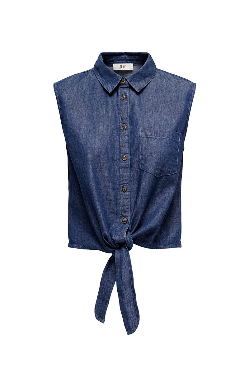Front image of Kai s/l shirt in denim, by brand Jacqueline de yong