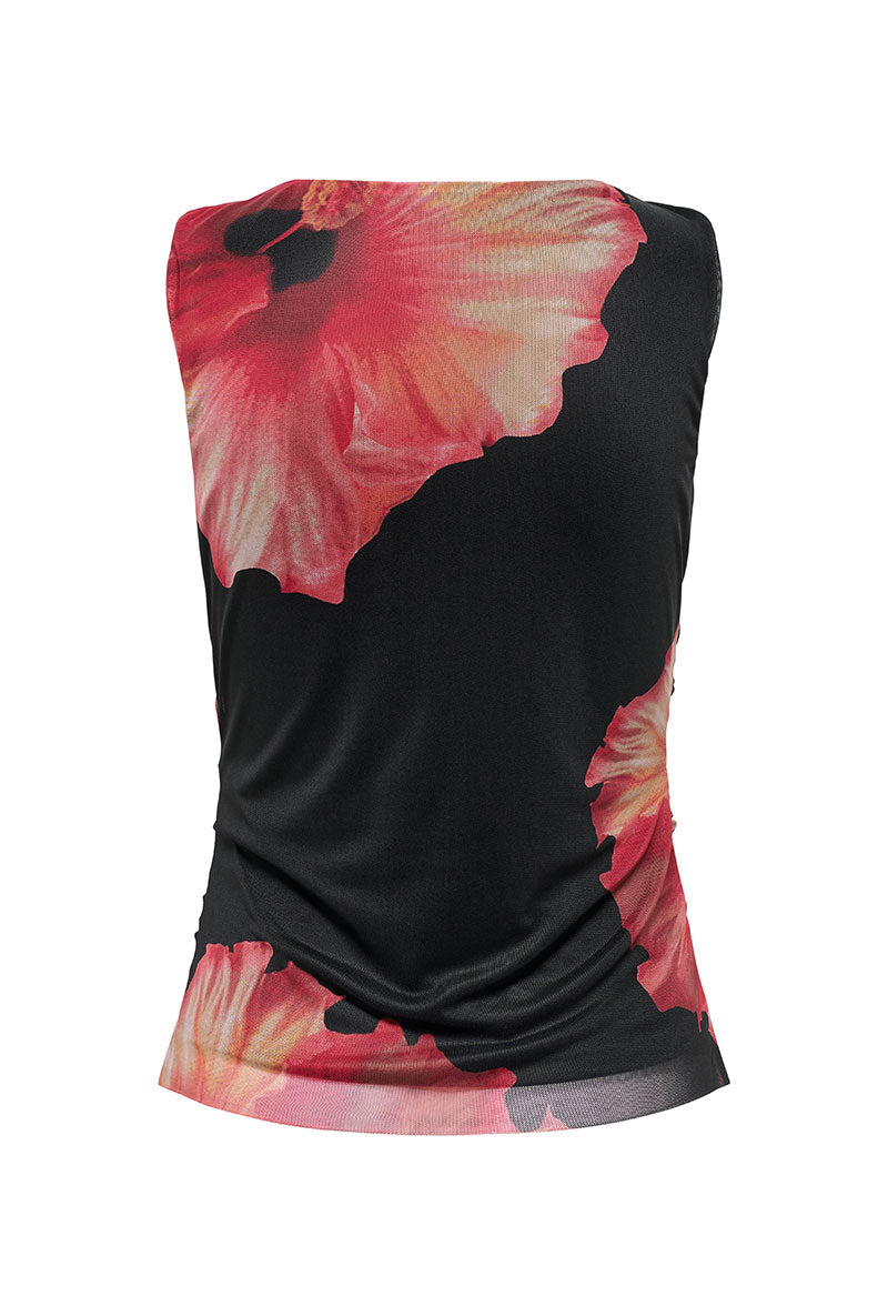 Back image of Lea s/l mesh rouching top in black, by brand Jacqueline de yong