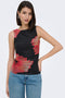 Front image of a model wearing the Lea s/l mesh rouching top in black, by brand Jacqueline de yong