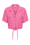 Front image of Caya linen shortsleeve knot shirt in pink, by brand Jacqueline de yong