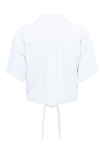 Back image of the Caya linen shortsleeve knot shirt in white, by brand Jacqueline de yong