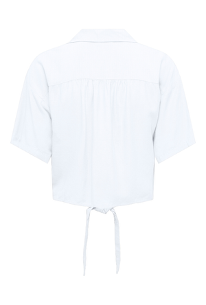 Back image of the Caya linen shortsleeve knot shirt in white, by brand Jacqueline de yong
