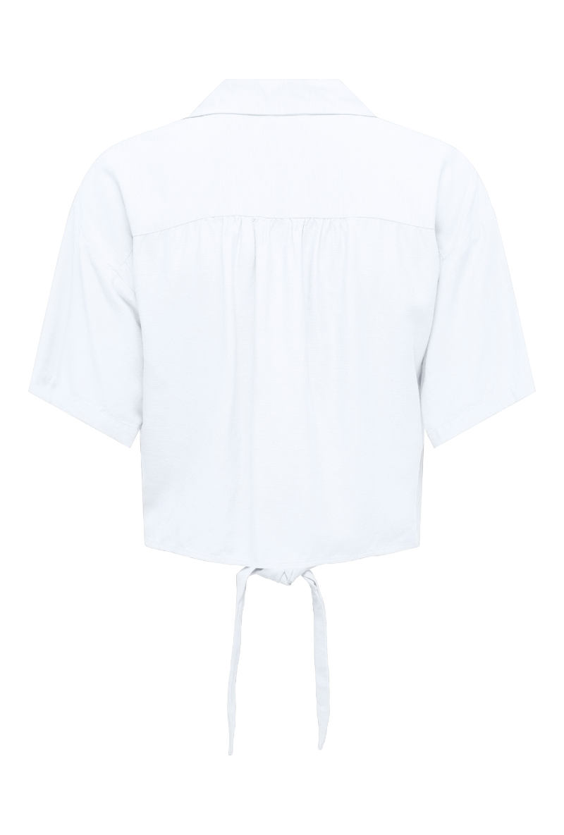 Back image of Caya linen shortsleeve knot shirt in white, by brand Jacqueline de yong