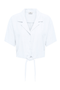 Front image of Caya linen shortsleeve knot shirt in white, by brand Jacqueline de yong