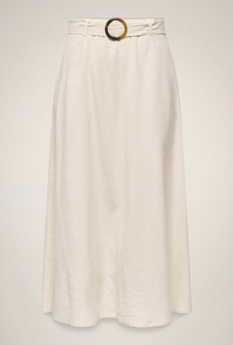 Front image of Milan linen highwaist belted skirt in oat, by brand Jacqueline de yong