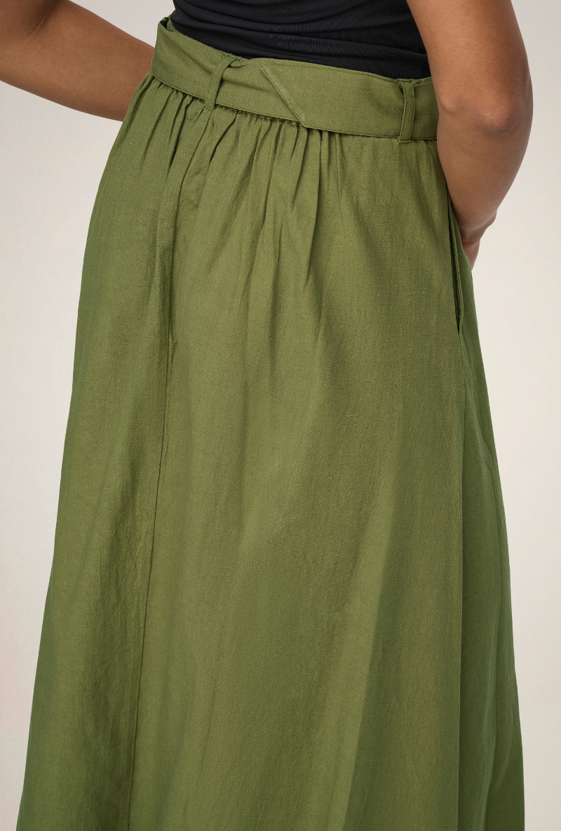 Back image of Milan linen highwaist belted skirt in olive, by brand Jacqueline de yong