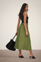 Back image of the Milan linen highwaist belted skirt in olive, by brand Jacqueline de yong