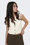 Front image of the Jdy milan linen sleeveless waistcoat in oat, by brand Jacqueline de yong