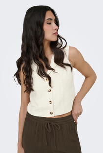 Front image of the Jdy milan linen sleeveless waistcoat in oat, by brand Jacqueline de yong