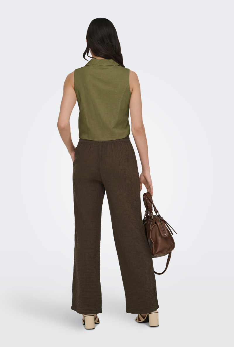 Back image of Jdy milan linen sleeveless waistcoat in olive, by brand Jacqueline de yong