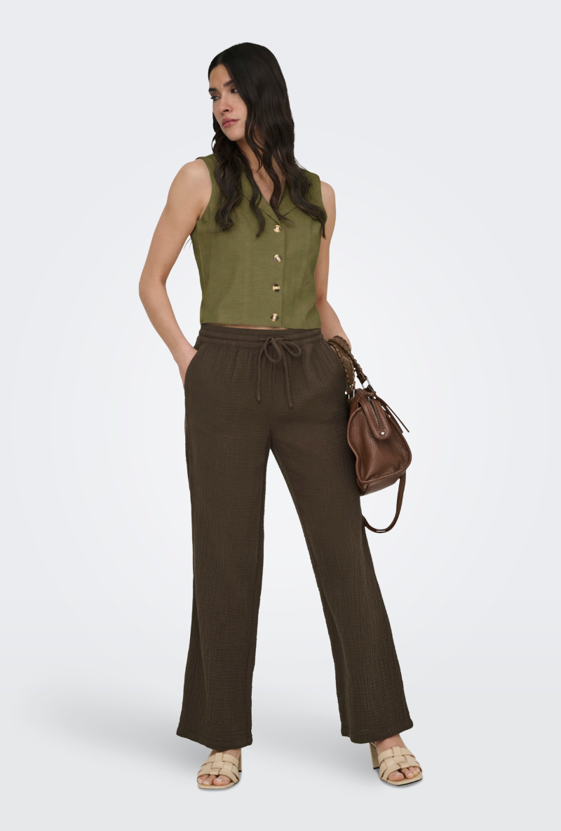 Front image of Jdy milan linen sleeveless waistcoat in olive, by brand Jacqueline de yong