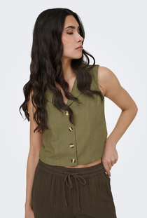 Front image of the Jdy milan linen sleeveless waistcoat in olive, by brand Jacqueline de yong