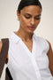 Front detail image of a model wearing the Mio s/l shirt in white, by brand Jacqueline de yong